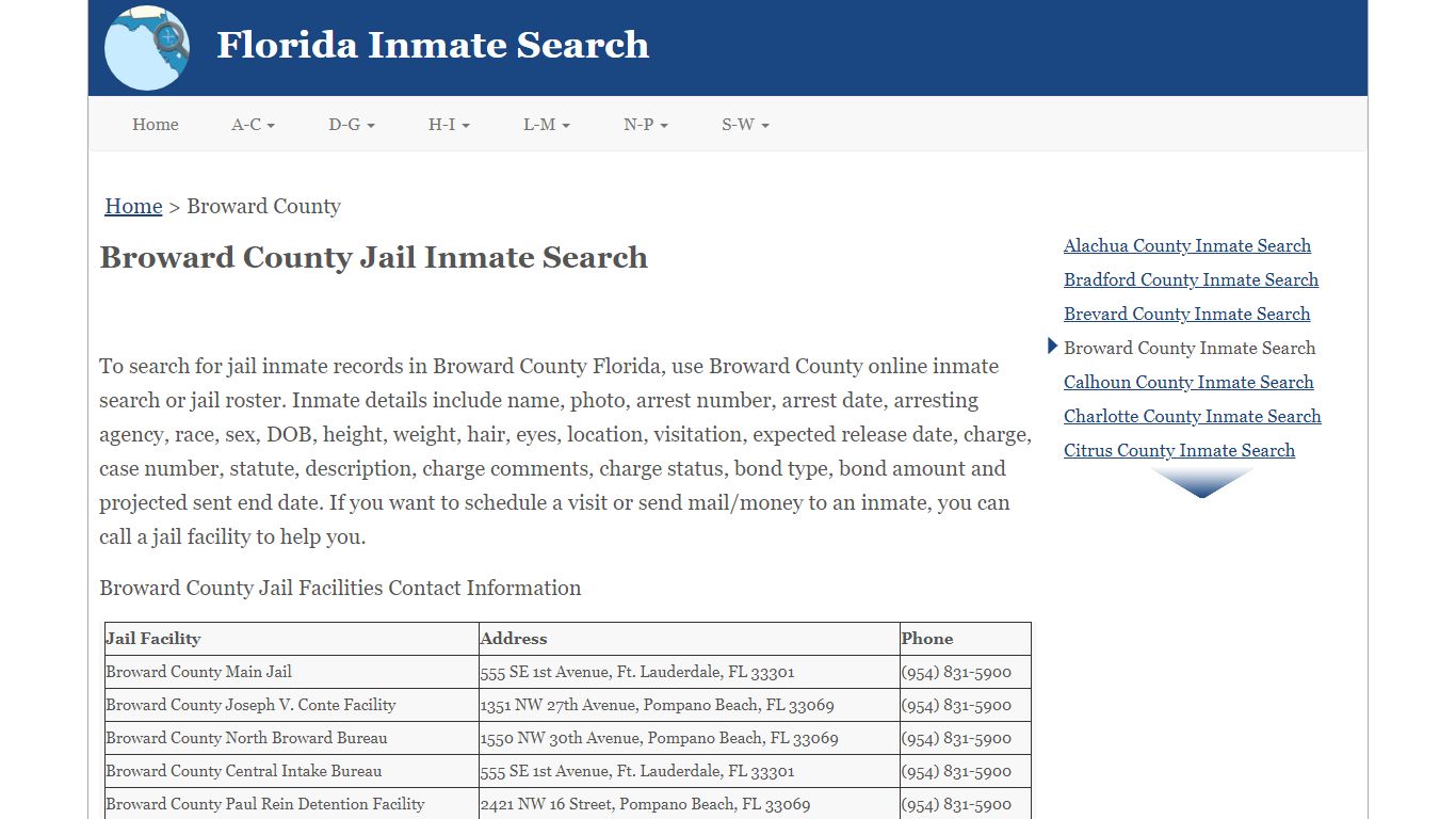 Broward County FL Jail Inmate Search